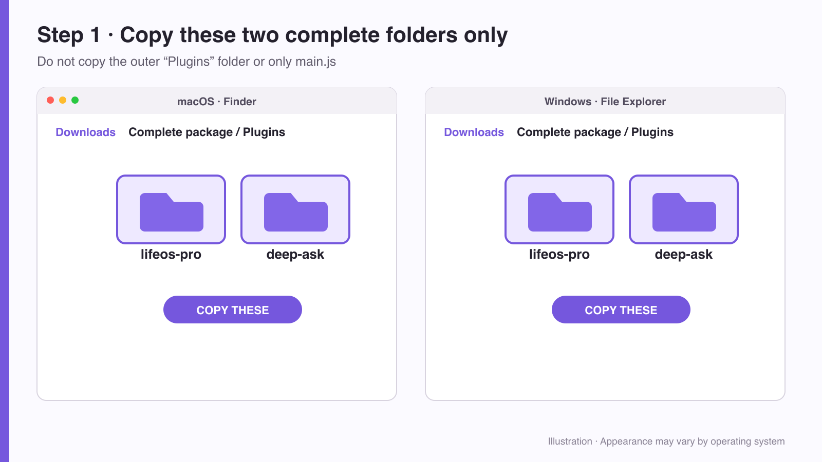 The two complete plugin folders to copy on macOS and Windows