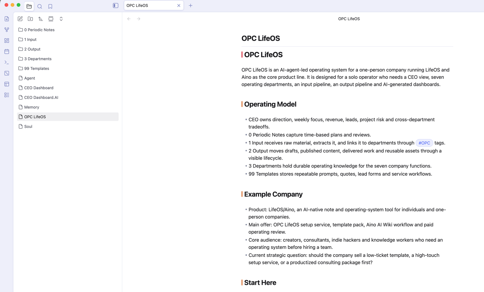 LifeOS Pro main view inside Obsidian